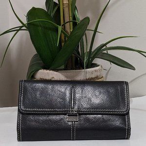 FIONTE Women's Clutch  Wallet Large Pebble Leather Credit Cards